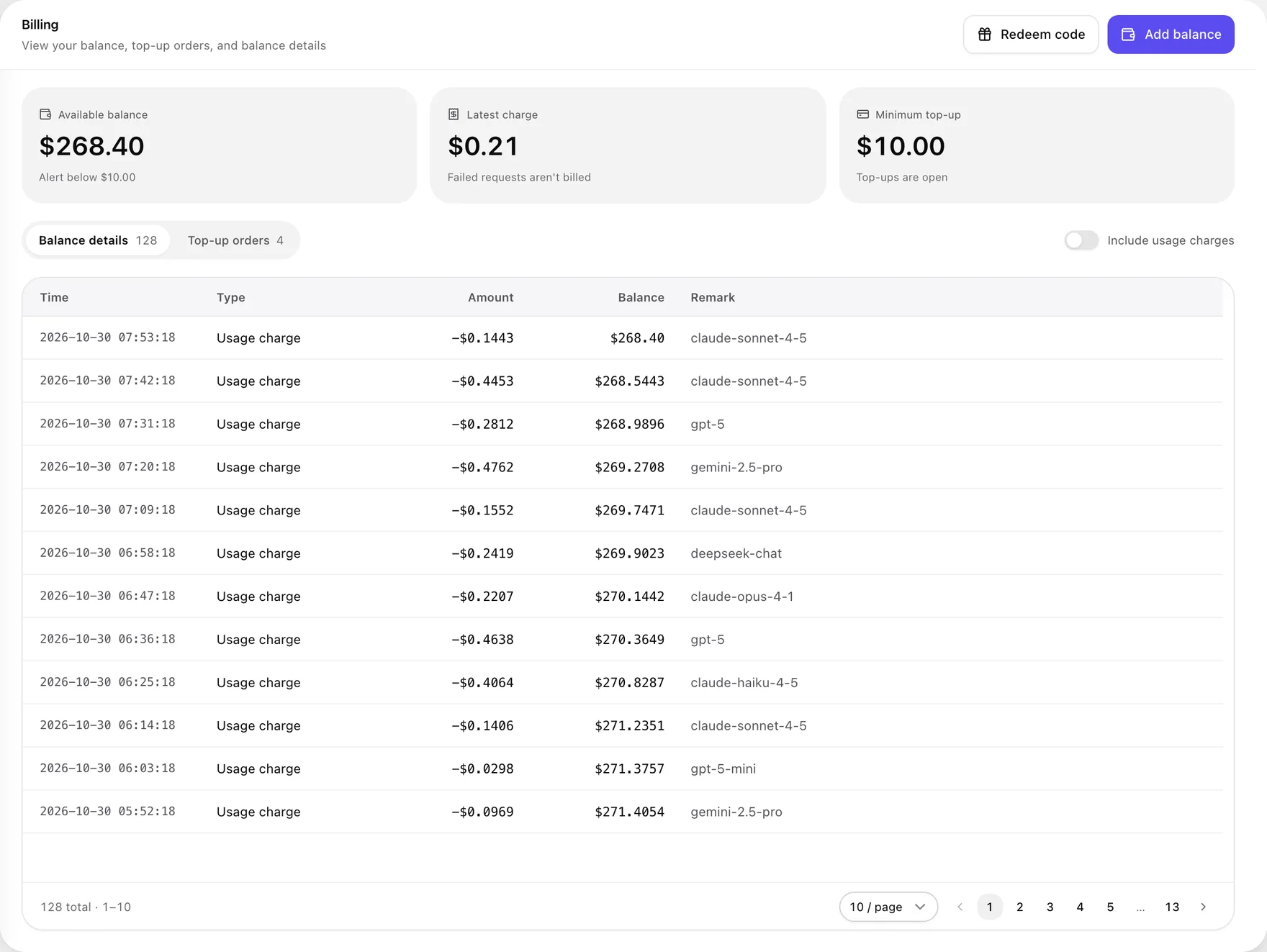 Billing page